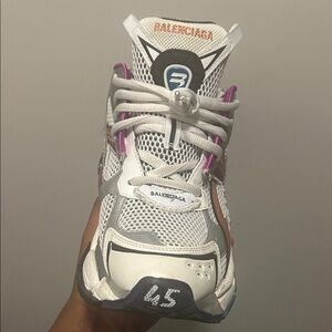 Balenciaga White, Gray & Pink Mesh Runner Sneaker
